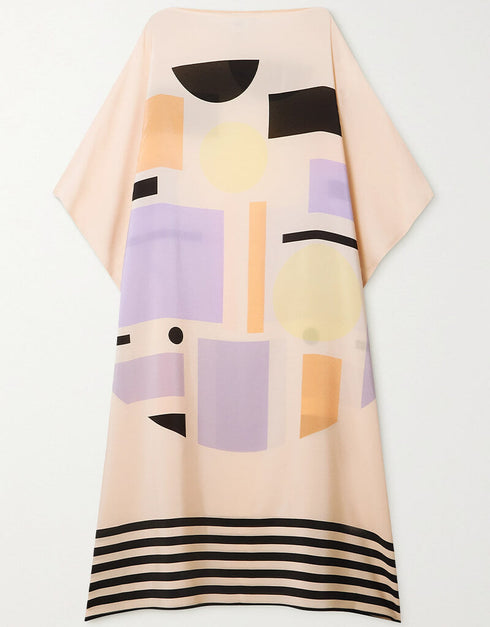 Beige Latest Soft Silk Crepe Kaftan Back View